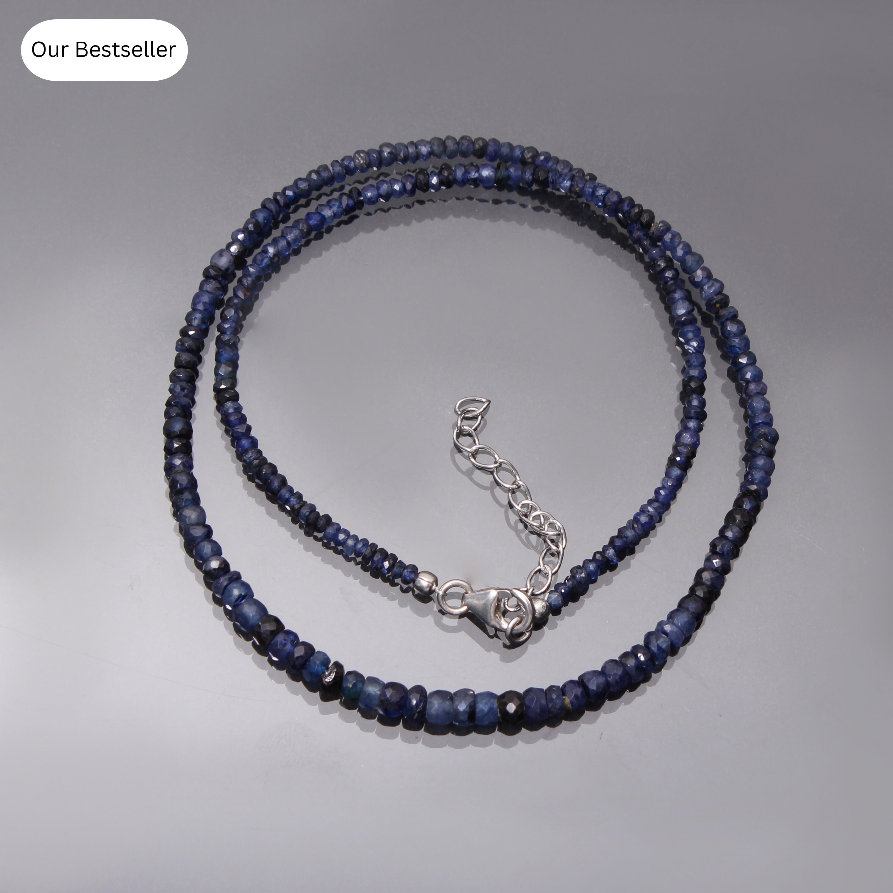 Aaa++ Blue Sapphire Beaded Necklace- 3mm-5mm Faceted Rondelle Gemstone Necklace- Precious Stone Jewelry- Bridesmaid Gifts-gifts For Her/him