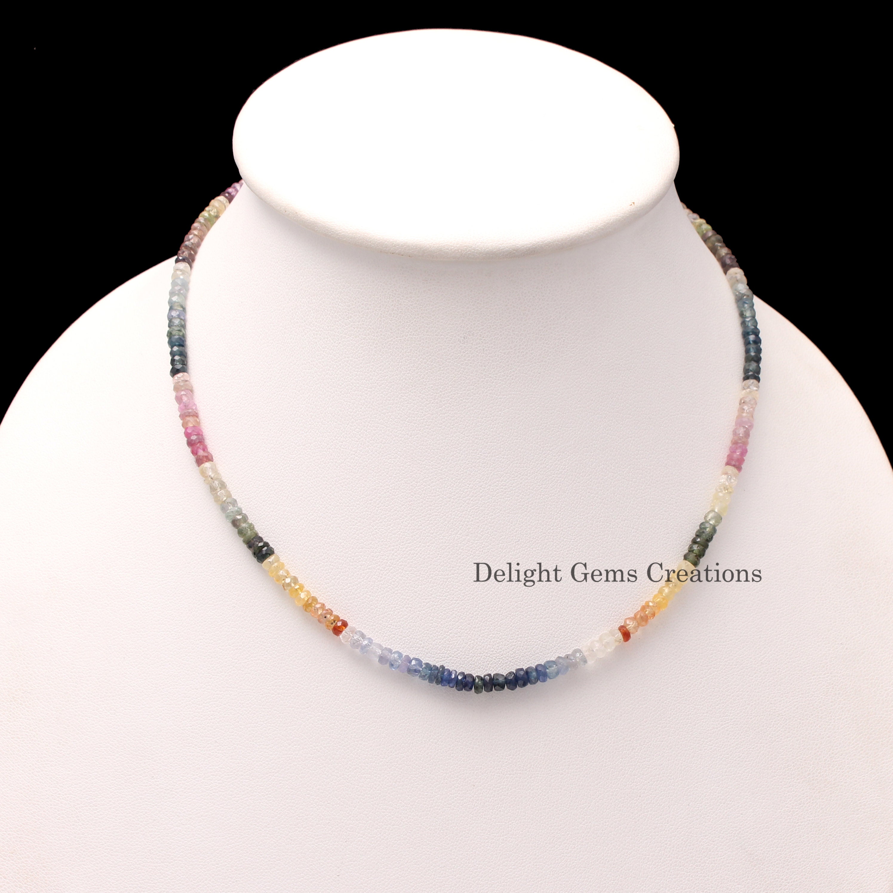 Aaa Natural Multi Sapphire Beaded Necklace-4mm Fine Faceted Rondell Precious Gemstone Beads Jewelry-handmade Jewelry-customize In Length Aaa Natural Multi Sapphire Beaded Necklace-4mm Fine Faceted Rondell Precious Gemstone Beads Jewelry-handmade Jewelry-customize In Length
