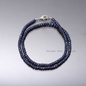Blue Sapphire Beaded Necklace, Faceted Rondell Gemstone (4-5mm) Blue Sapphire Beaded Necklace, Faceted Rondell Gemstone (4-5mm)