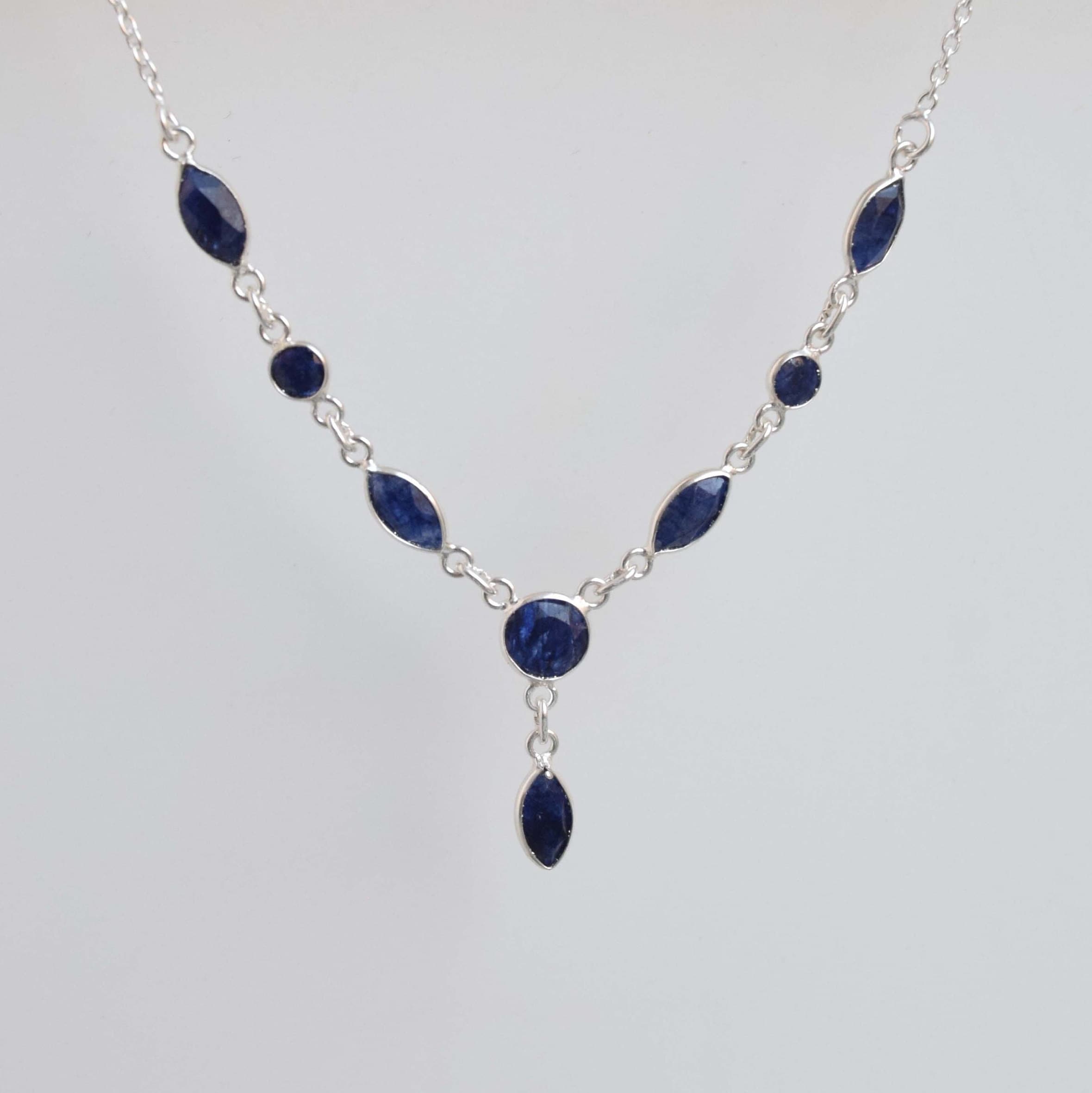 Blue Sapphire Sterling Silver Necklace: Handmade September Birthstone Jewelry