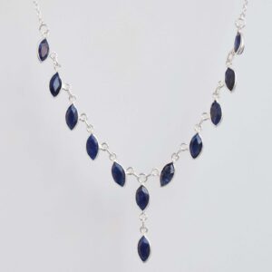 Blue Sapphire Sterling Silver Necklace: Marquise Gemstone Chain, Handmade Blue Sapphire Sterling Silver Necklace: Marquise Gemstone Chain, Handmade