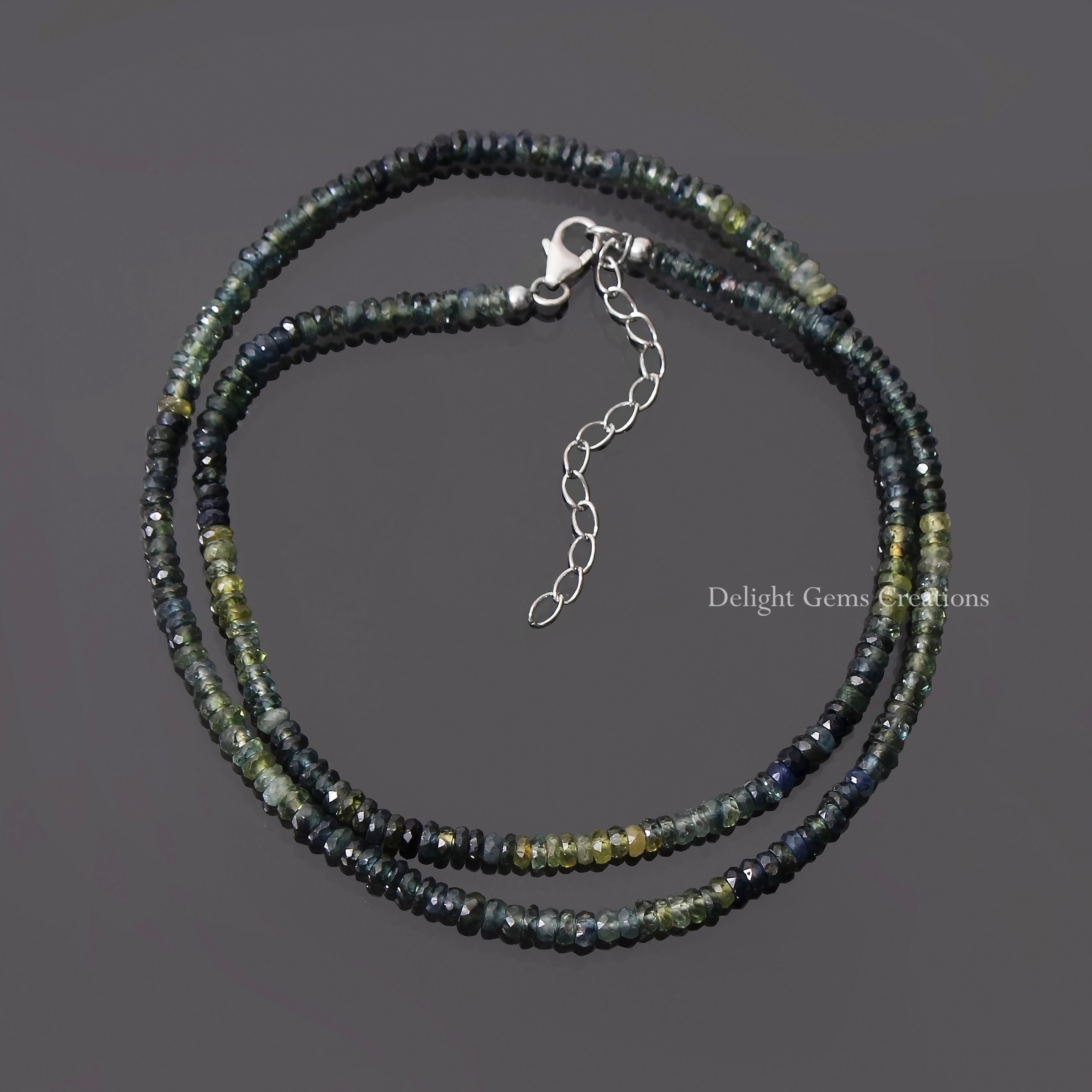 Embrace The Enchanting Hues Of Nature With This Shaded Sapphire Beaded Necklace,3-3.5mm Teal Blue And Green Multi Sapphire Gemstone Necklace