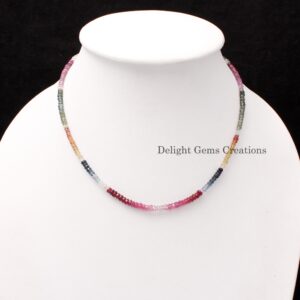 Multi Sapphire Beaded Necklace, Faceted Rondelle Gemstone Multi Sapphire Beaded Necklace, Faceted Rondelle Gemstone