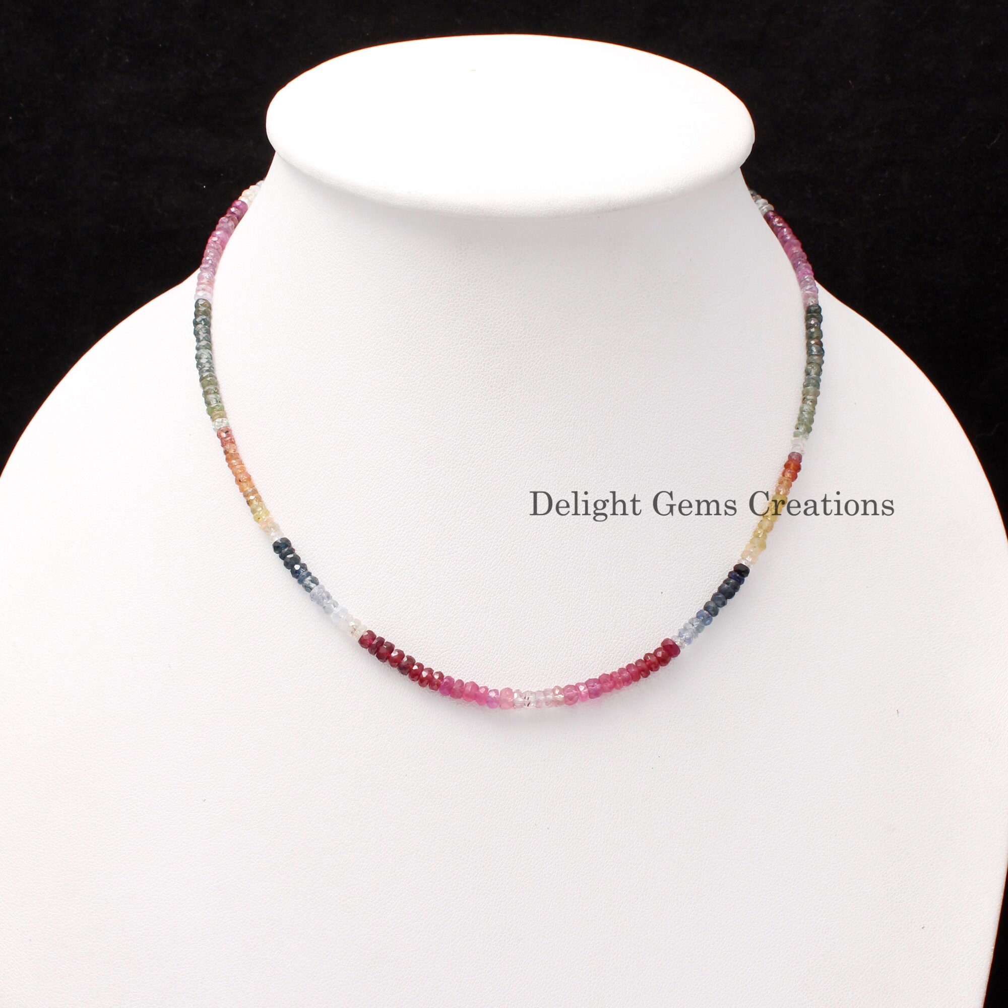 Multi Sapphire Beaded Necklace, Faceted Rondelle Gemstone