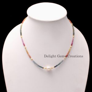 Multi Sapphire Beaded Necklace, Faceted Rondelle, September Birthstone