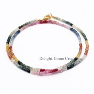Multi Sapphire Beaded Necklace, Faceted Rondelle Beads (18" Inch) Multi Sapphire Beaded Necklace, Faceted Rondelle Beads (18" Inch)