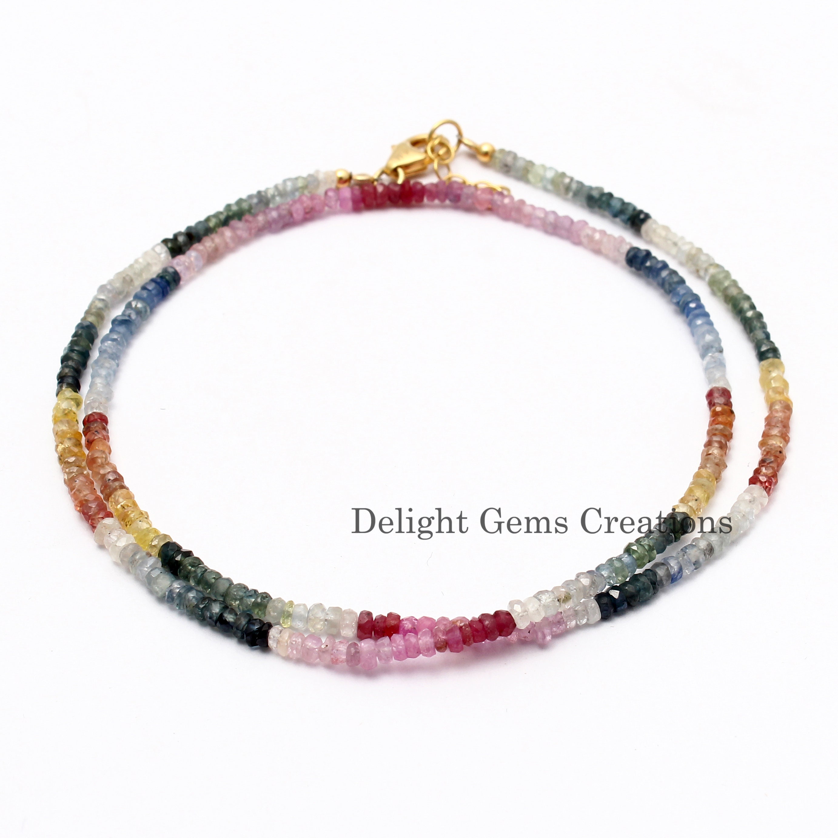 Multi Sapphire Beaded Necklace, Faceted Rondelle Beads (18" Inch)