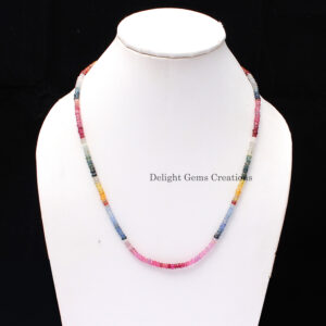 Multi Sapphire Beaded Necklace, Shaded Faceted Rondelle, 18 Inch Multi Sapphire Beaded Necklace, Shaded Faceted Rondelle, 18 Inch