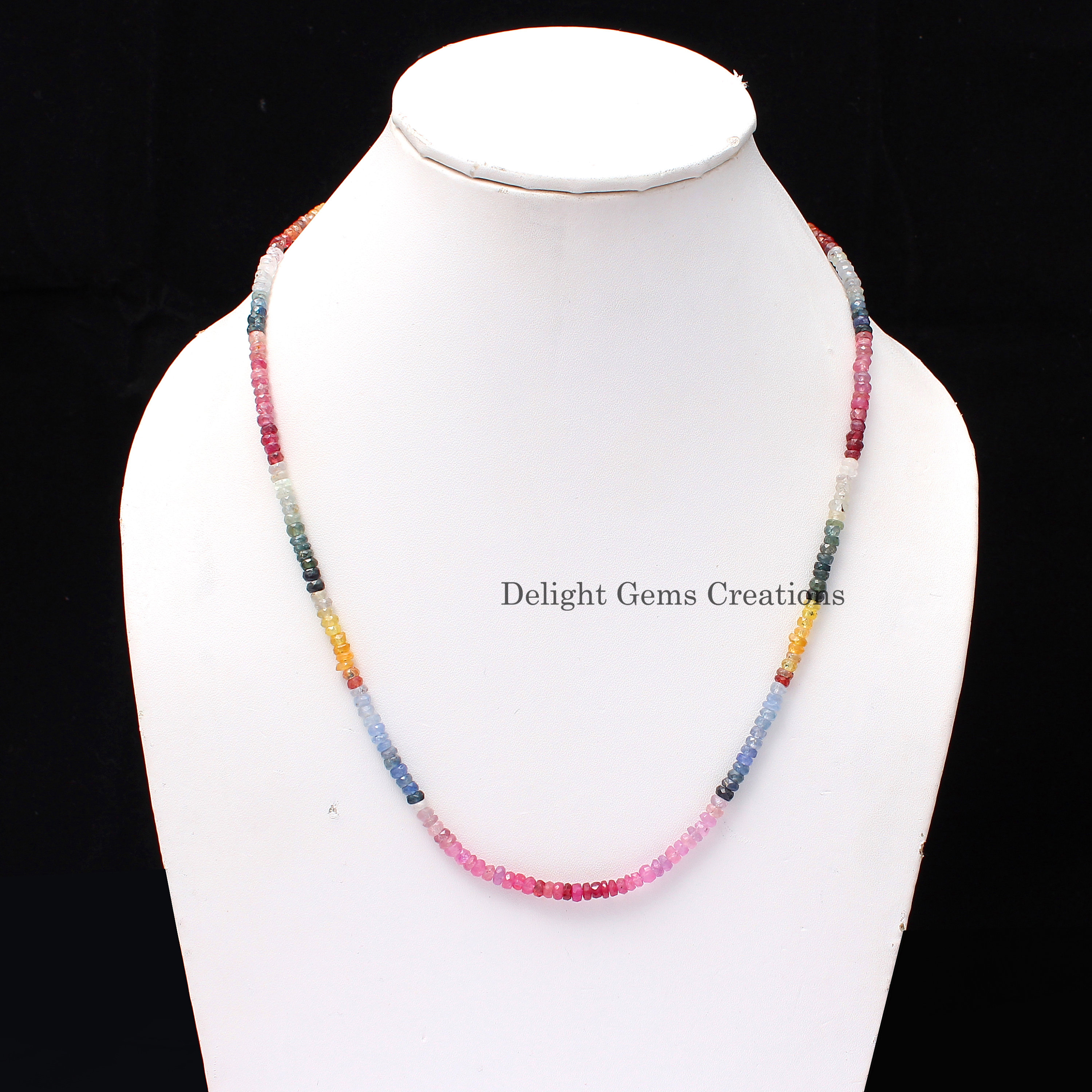 Multi Sapphire Beaded Necklace, Shaded Faceted Rondelle, 18 Inch