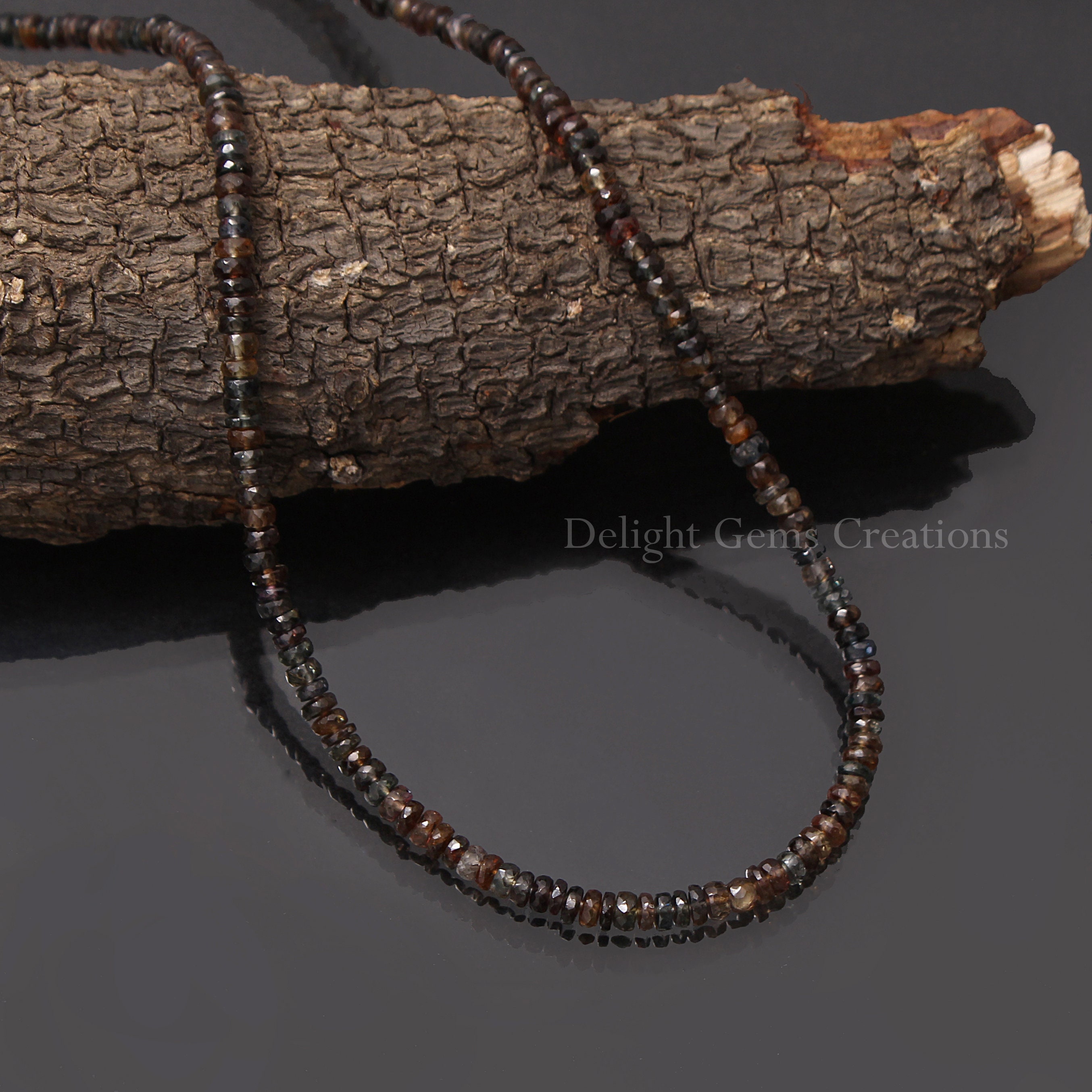 Natural Australian Sapphire Beaded Necklace, Green-brown Rondelle Beads Natural Australian Sapphire Beaded Necklace, Green-brown Rondelle Beads
