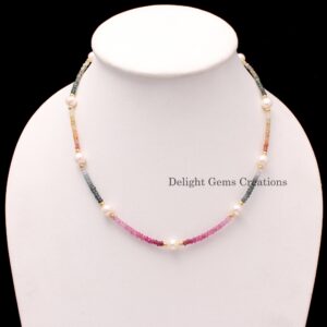 natural multi sapphire beaded necklace, 3.5-4mm multi color sapphire faceted rondelle bead necklace, september birthstone sparkling jewelry natural multi sapphire beaded necklace, 3.5-4mm multi color sapphire faceted rondelle bead necklace, september birthstone sparkling jewelry