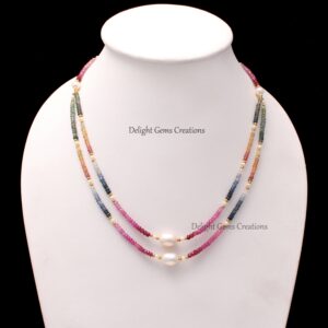 Natural Multi Sapphire Gemstone Faceted Beads 2 Strand Necklace, 3.5mm Multi Sapphire Rondelle Beads Necklace, September Birthstone Jewelry Natural Multi Sapphire Gemstone Faceted Beads 2 Strand Necklace, 3.5mm Multi Sapphire Rondelle Beads Necklace, September Birthstone Jewelry