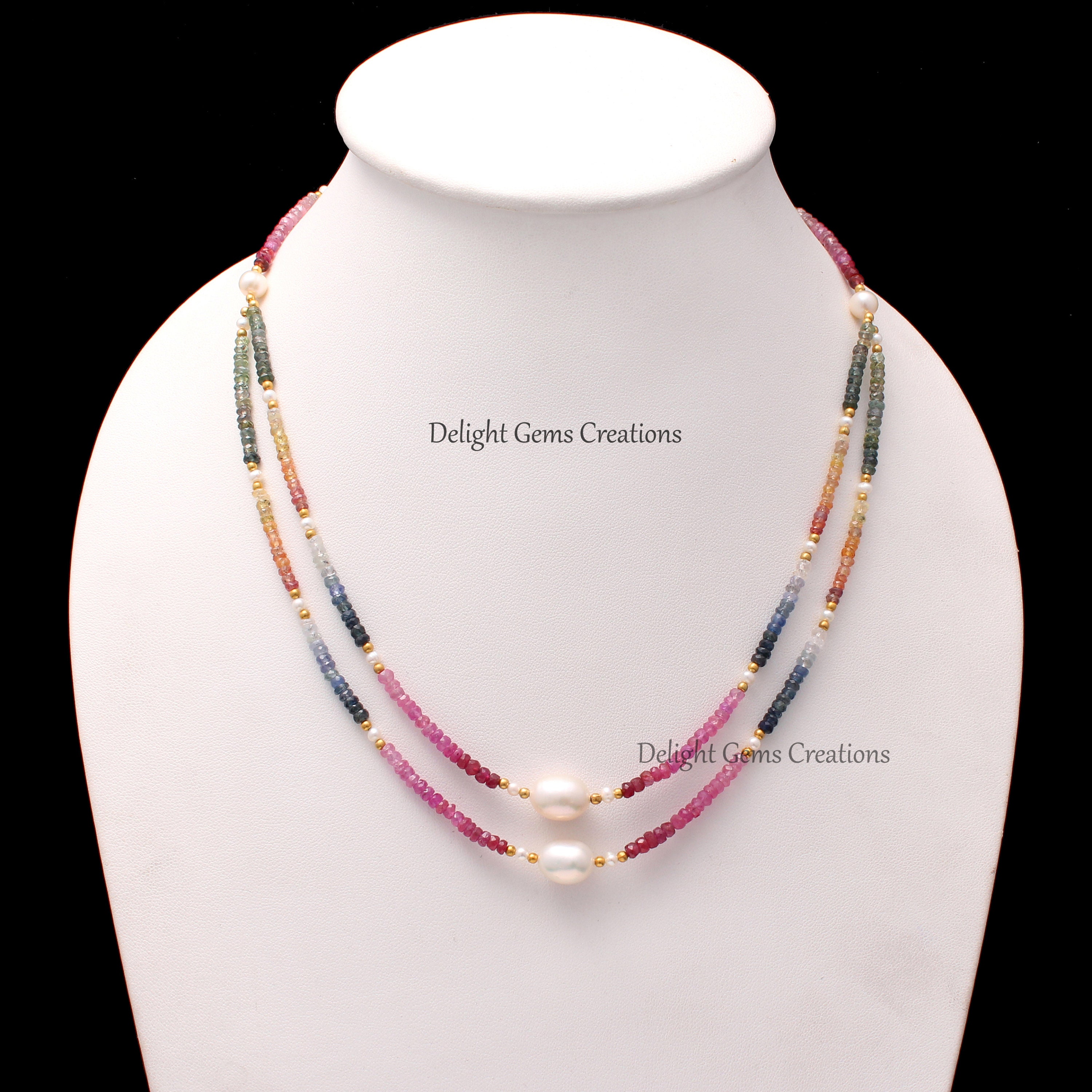 Natural Multi Sapphire Gemstone Faceted Beads 2 Strand Necklace, 3.5mm Multi Sapphire Rondelle Beads Necklace, September Birthstone Jewelry Natural Multi Sapphire Gemstone Faceted Beads 2 Strand Necklace, 3.5mm Multi Sapphire Rondelle Beads Necklace, September Birthstone Jewelry