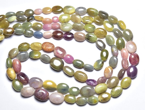 Bi Multi Sapphire Oval Bead Strand - 8 Inches - Natural Multi Sapphire Smooth Oval Beads - Size Is 7 - 10 Mm #107 Bi Multi Sapphire Oval Bead Strand - 8 Inches - Natural Multi Sapphire Smooth Oval Beads - Size Is 7 - 10 Mm #107
