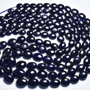Big Dark Blue Sapphire Beads - Natural Beautiful Smooth Sapphire Oval Shape Strand - Size is 7 -12 mm #2079