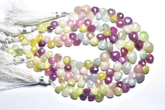 Sapphire Heart Beads - 7.5 Inches - Natural Beautiful Umba Faceted Heart Briolettes Strand - Size Is 7-9 Mm #668 Sapphire Heart Beads - 7.5 Inches - Natural Beautiful Umba Faceted Heart Briolettes Strand - Size Is 7-9 Mm #668
