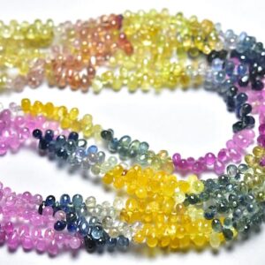 Super Quality Multi Sapphire - 50 Beads - Most Beautiful Multi Sapphire Tiny Teardrop Briolette Strand - Size Is 3x5 - 3x5.5 Mm #1681 Super Quality Multi Sapphire - 50 Beads - Most Beautiful Multi Sapphire Tiny Teardrop Briolette Strand - Size Is 3x5 - 3x5.5 Mm #1681