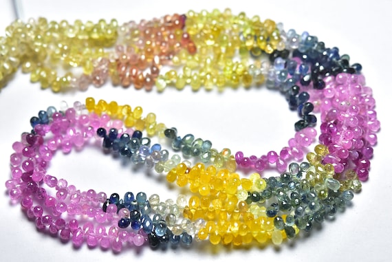 Super Quality Multi Sapphire - 50 Beads - Most Beautiful Multi Sapphire Tiny Teardrop Briolette Strand - Size Is  3x5 - 3x5.5 Mm #1681