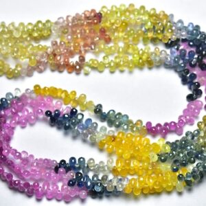 Superb Quality Multi Sapphire Tiny Teardrop Briolette - 8 inches - Natural Faceted Sapphire Tear Drop Bead - Size is 2.5x4 - 3x5 mm #236