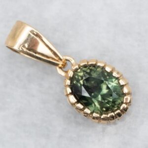 14K Yellow Gold Green Sapphire Solitaire Pendant, Oval Cut 14K Yellow Gold Green Sapphire Solitaire Pendant, Oval Cut