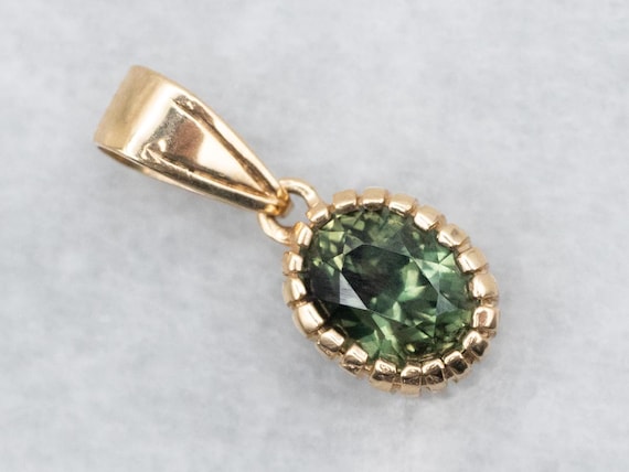 14k Yellow Gold Green Sapphire Solitaire Pendant, Oval Cut 14k Yellow Gold Green Sapphire Solitaire Pendant, Oval Cut