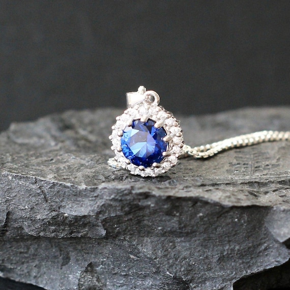 8 Mm Sapphire Necklace Genuine Lab Grown Sapphire Pendant Royal Blue Sapphire Necklace Cut Brilliant Real Sapphire Birthstone Necklace Gift