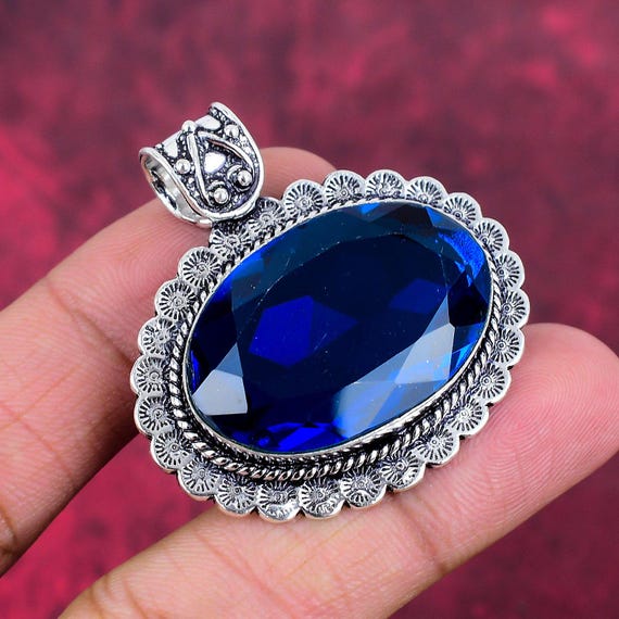 Beautiful Blue Sapphire Pendant, 925 Sterling Silver Jewelry Pendant, Handmade Designer Pendant, Oval Gemstone Pendant, Intuition Jewelry