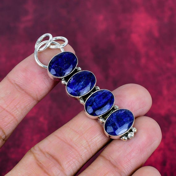 Beautiful Blue Sapphire Gemstone Pendant, Solid 925 Sterling Silver Handmade Jewelry, Blue Sapphire Everyday Jewelry Engagement Gift Beautiful Blue Sapphire Gemstone Pendant, Solid 925 Sterling Silver Handmade Jewelry, Blue Sapphire Everyday Jewelry Engagement Gift