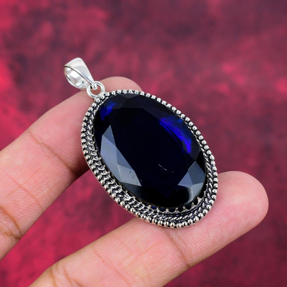 Blue Sapphire Pendant, 925 Sterling Silver Jewelry, Gemstone Jewelry, Handmade Pendant, Adjustable Chain Pendant Necklace Birthday Gifts.