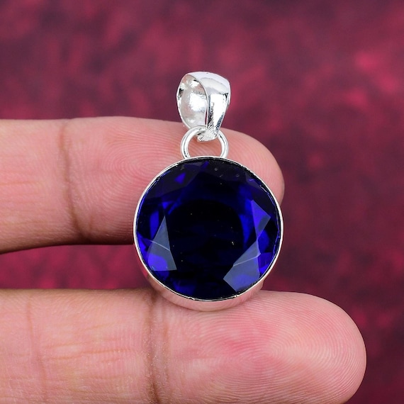 Blue Sapphire Pendant, 925 Sterling Silver Jewelry, Gemstone Jewelry, Handmade Pendant, Adjustable Chain Pendant Necklace Wadding Gifts.