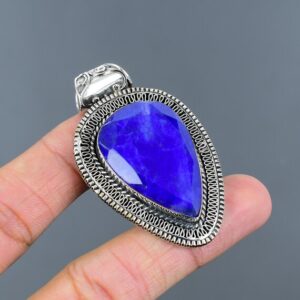 Faceted Blue Sapphire Pendant: Handmade 925 Sterling Silver Jewelry