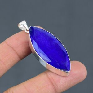 Handmade Marquise Blue Sapphire Pendant: Boho Sterling Silver Jewelry Handmade Marquise Blue Sapphire Pendant: Boho Sterling Silver Jewelry