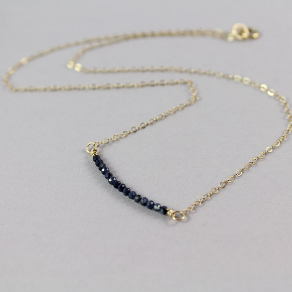 Natural Sapphire Necklace, Sapphire Pendant Necklace, September Birthstone, Dainty Gemstone Bead Bar Necklace, Blue Sapphire Bead Necklace