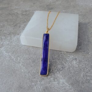 Sapphire Necklace Gold • Blue Sapphire Bar Pendant • Genuine Sapphire Necklace • September Birthstone • Birthstone Jewelry • Holiday Gift Sapphire Necklace Gold • Blue Sapphire Bar Pendant • Genuine Sapphire Necklace • September Birthstone • Birthstone Jewelry • Holiday Gift