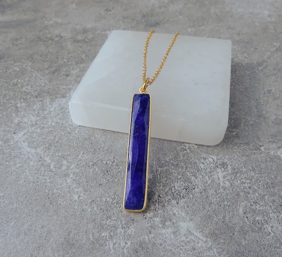 Sapphire Necklace Gold • Blue Sapphire Bar Pendant • Genuine Sapphire Necklace • September Birthstone • Birthstone Jewelry • Holiday Gift