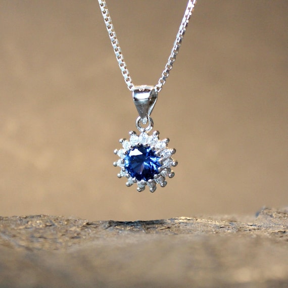 Sapphire Necklace Silver Jewelry Sapphire Gemstone Pendant, Cut Brilliant Sapphire Genuine Lab-created Blue Sapphire Pendant Necklace Gift