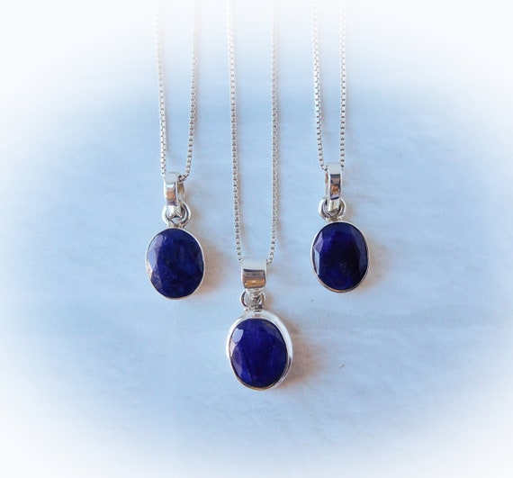 Sapphire Necklace Sterling Silver • Sapphire Pendant • Sterling Sapphire Necklace • Blue Sapphire Pendant • September Birthstone • Gift