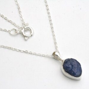 Raw Sapphire Pendant: Sterling Silver Bezel, September Birthstone Raw Sapphire Pendant: Sterling Silver Bezel, September Birthstone