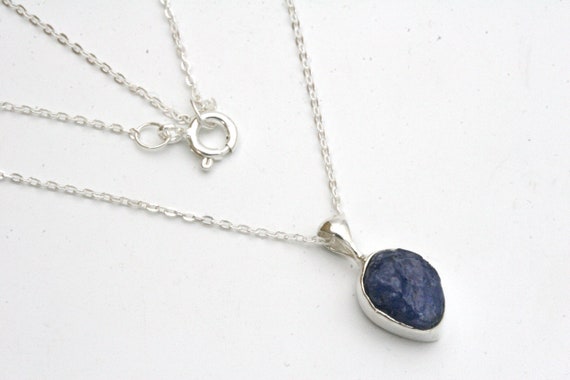 Raw Sapphire Pendant: Sterling Silver Bezel, September Birthstone