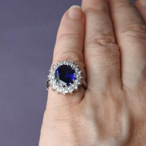 10x12mm Blue Sapphire Engagement Ring - Genuine Lab Grown Sapphire in Sterling Silver - September Birthstone Ring for Women - Perfect Gift 10x12mm Blue Sapphire Engagement Ring - Genuine Lab Grown Sapphire in Sterling Silver - September Birthstone Ring for Women - Perfect Gift