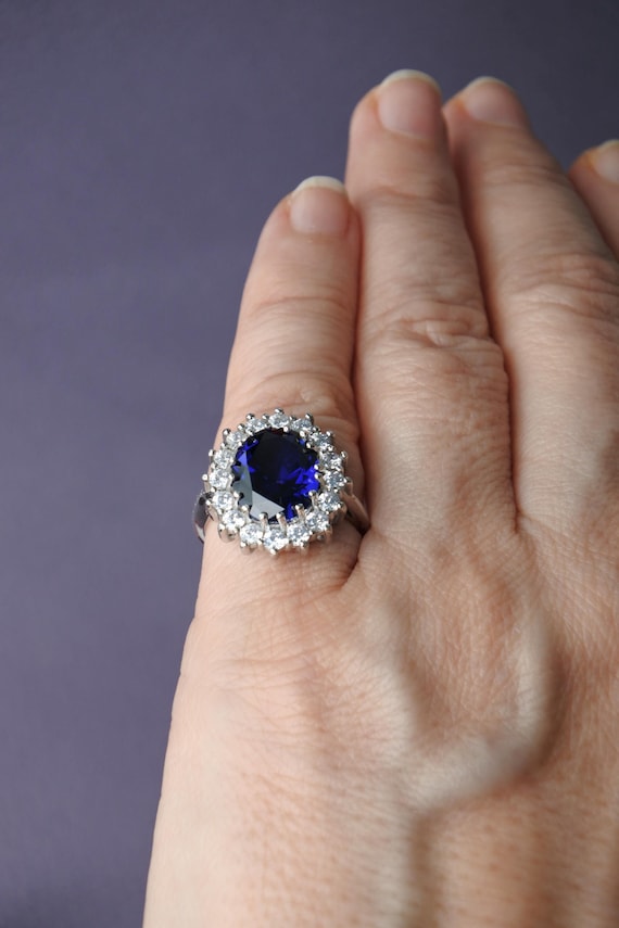 10x12mm Blue Sapphire Engagement Ring - Genuine Lab Grown Sapphire In Sterling Silver - September Birthstone Ring For Women - Perfect Gift 10x12mm Blue Sapphire Engagement Ring - Genuine Lab Grown Sapphire In Sterling Silver - September Birthstone Ring For Women - Perfect Gift
