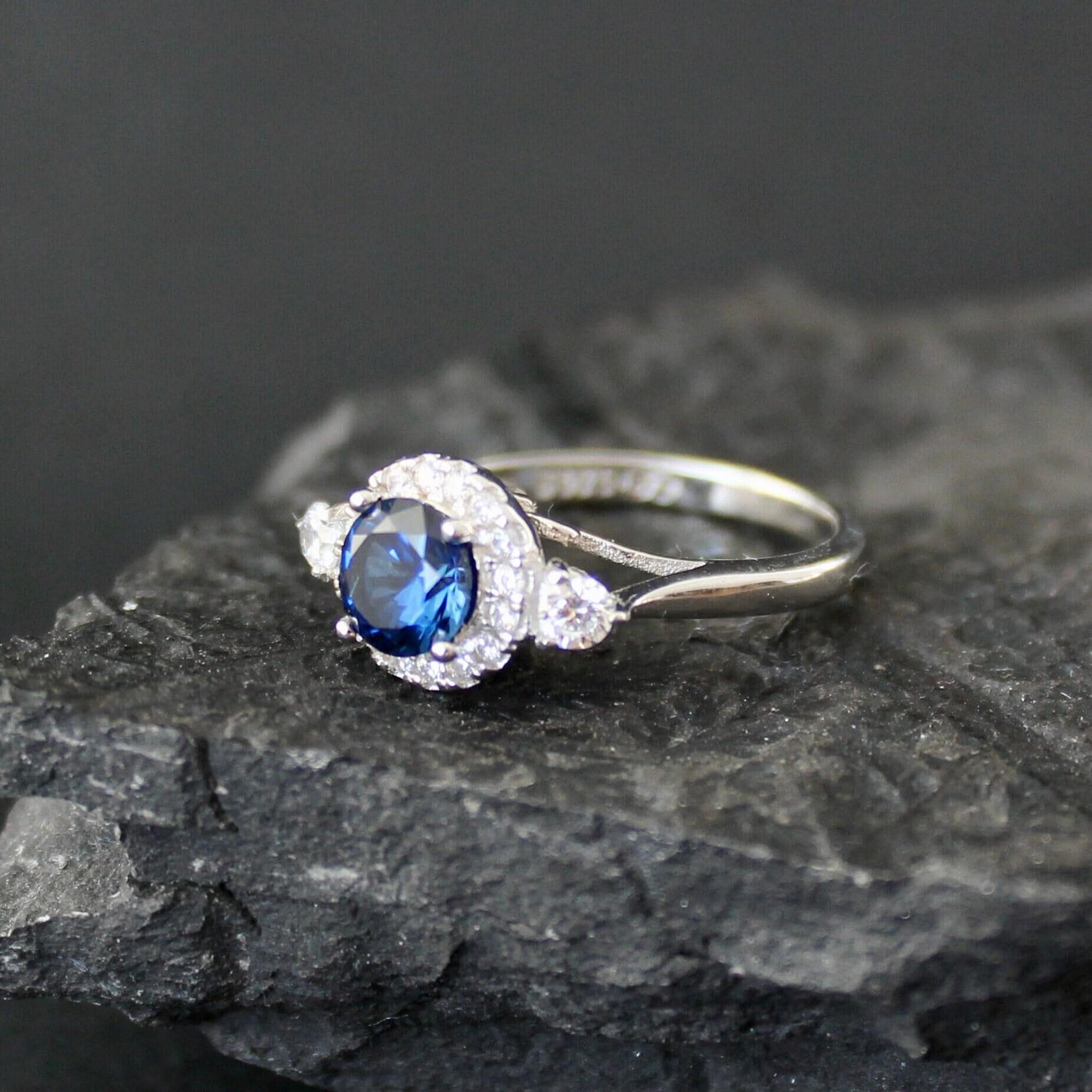 6mm Blue Sapphire Ring Genuine Lab Grown Sapphire Engagement Rings Sapphire Rings For Women Real Sapphire Wedding Rings September Birthstone