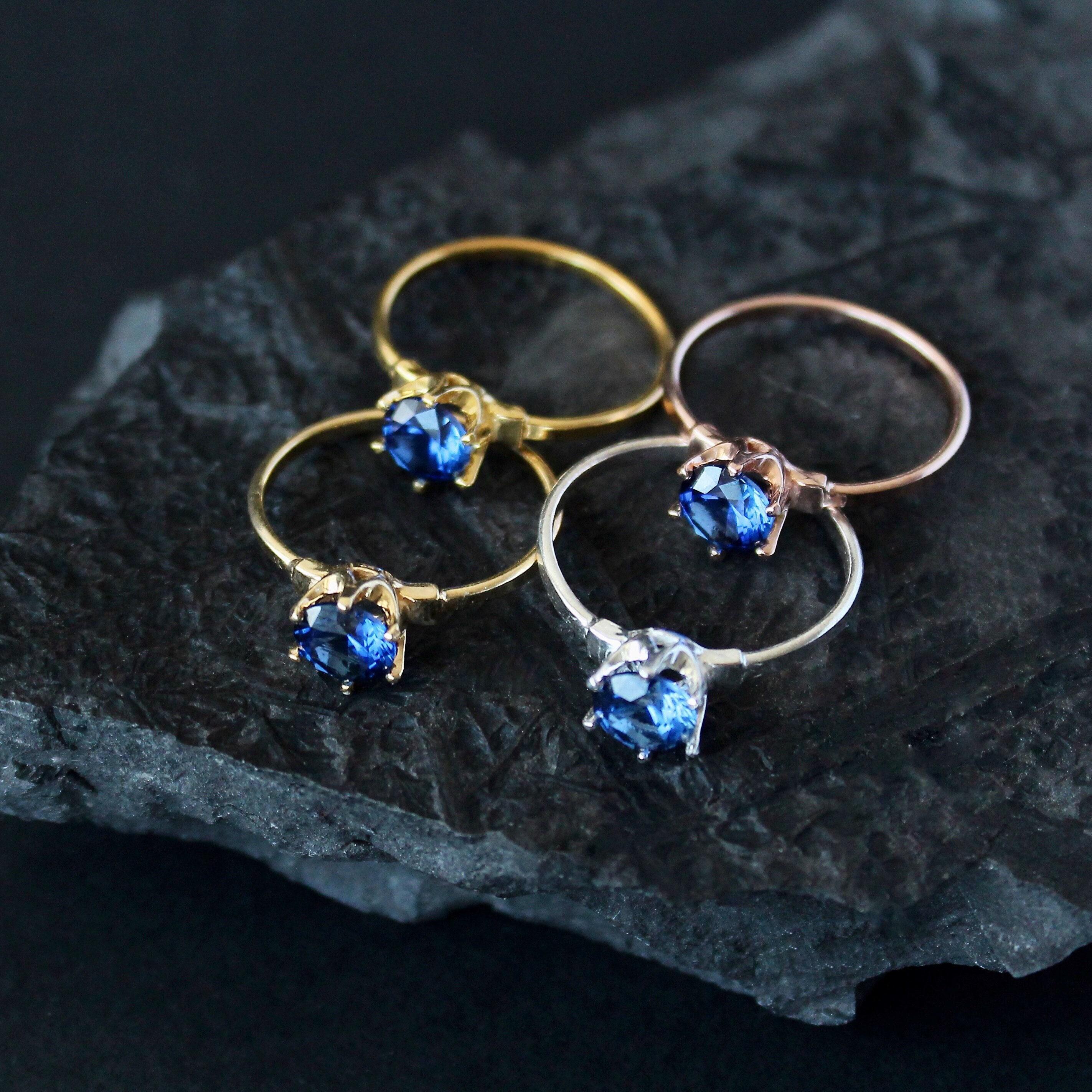 6mm Blue Sapphire Ring Genuine Lab Grown Sapphire Engagement Rings Sapphire Rings For Women Real Sapphire Wedding Rings September Birthstone