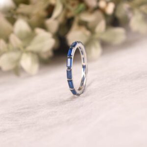 Baguette cut Blue sapphire Wedding Band for Women full Eternity Engagement Band Ring Bridal Jewelry Anniversary gift Baguette cut Blue sapphire Wedding Band for Women full Eternity Engagement Band Ring Bridal Jewelry Anniversary gift