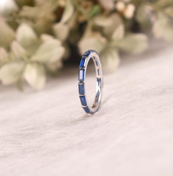 Baguette Cut Blue Sapphire Wedding Band For Women Full Eternity Engagement Band Ring Bridal Jewelry Anniversary Gift Baguette Cut Blue Sapphire Wedding Band For Women Full Eternity Engagement Band Ring Bridal Jewelry Anniversary Gift