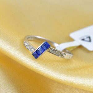Blue Sapphire Ring With Diamonds, Sterling Silver Promise Ring