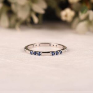 Blue Sapphire Eternity Band, Sterling silver or 14K White Gold Wedding Ring Blue Sapphire Eternity Band, Sterling silver or 14K White Gold Wedding Ring
