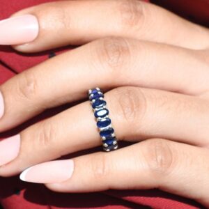 Blue Sapphire Eternity Band Ring, Sterling Silver, Bridal Wedding Blue Sapphire Eternity Band Ring, Sterling Silver, Bridal Wedding