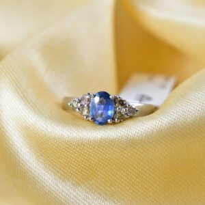 Blue Sapphire Ring, Sterling Silver, Genuine Diamond Accents