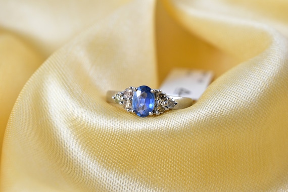 Blue Sapphire Ring, Sterling Silver, Genuine Diamond Accents